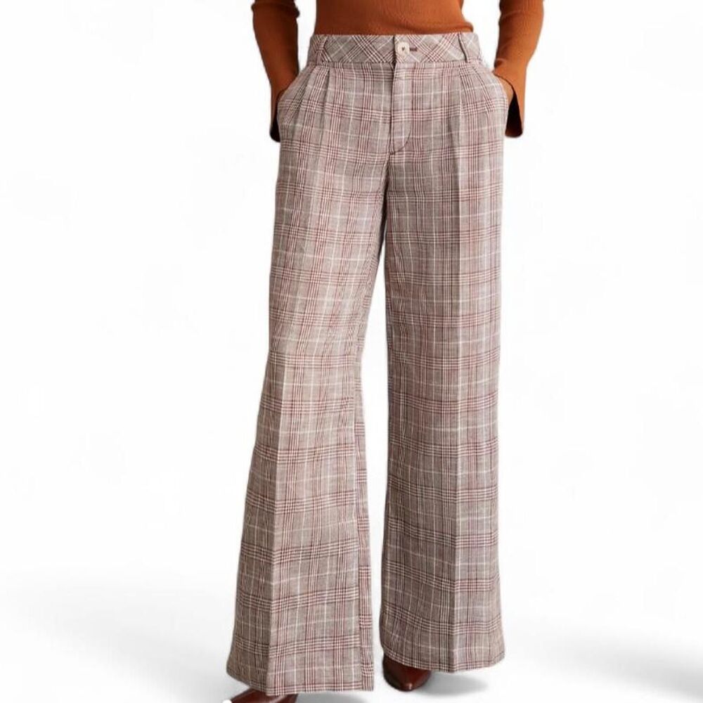 Maeve Anthropologie Plaid Linen Blend Wide Leg Pants - Size 2